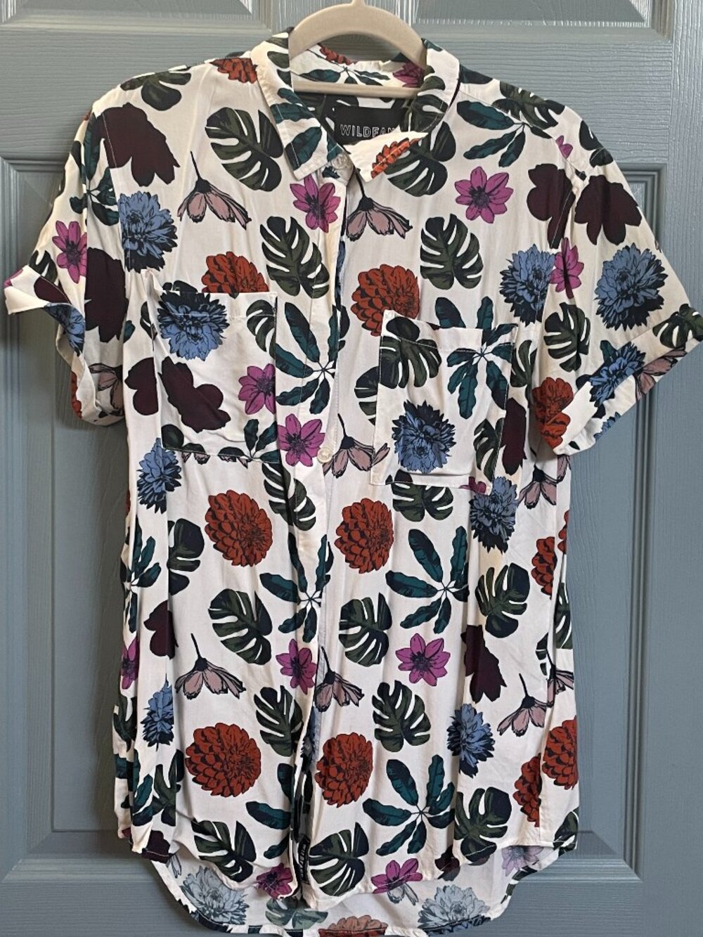 Wildfang Floral Short Sleeve Empower Button Up - Size XS